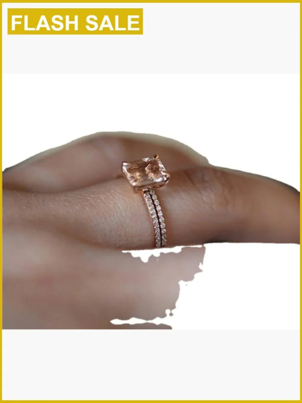 2PCS 18K Rose Gold Filled Morganite Ring Set Engagement Bridal Size 6-10 Size 6